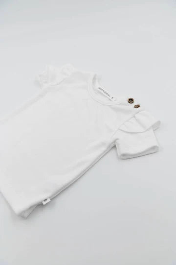 Shirt maniche corte con spalle volant - Bianco