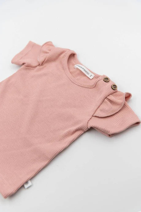 Shirt maniche corte con spalle volant - Rosa Scuro