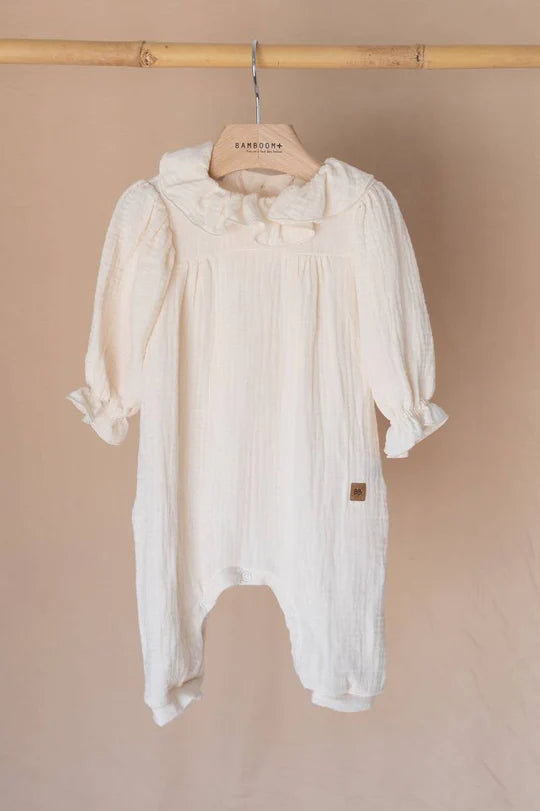 Tutina con collo volant - Offwhite