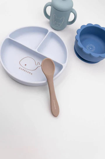 Set Bimbo in Silicone ( piatto, scodella, cucchiaio, bicchiere) - BLU