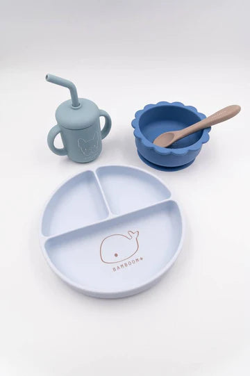 Set Bimbo in Silicone ( piatto, scodella, cucchiaio, bicchiere) - BLU