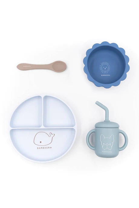 Set Bimbo in Silicone ( piatto, scodella, cucchiaio, bicchiere) - BLU