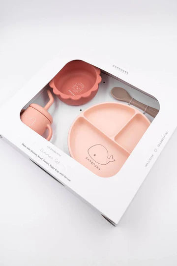 Set Bimbo in Silicone ( piatto, scodella, cucchiaio, bicchiere) - PINK