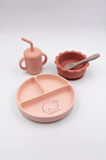 Set Bimbo in Silicone ( piatto, scodella, cucchiaio, bicchiere) - PINK