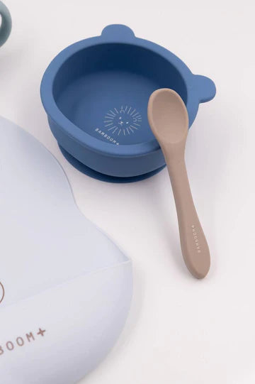 Set Baby in Silicone ( bavaglino, scodella, cucchiaio, bicchiere con beccuccio) - BLU