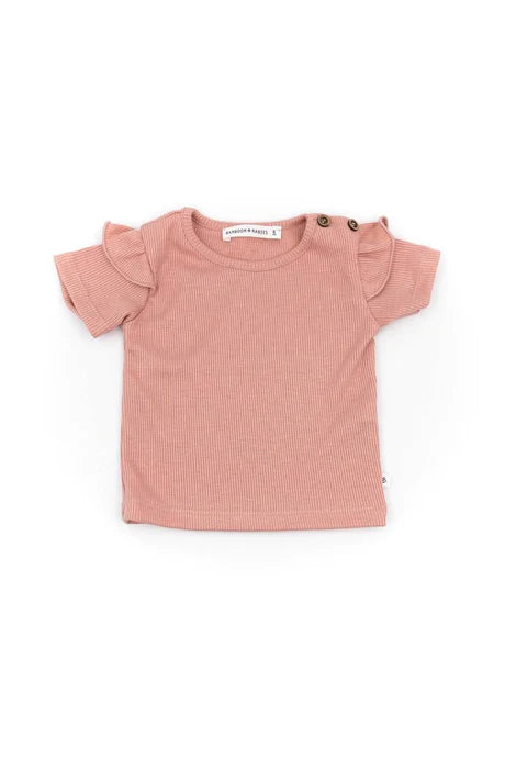 Shirt maniche corte con spalle volant - Rosa Scuro