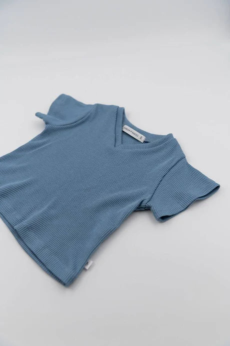 Shirt manica corta scollo V-Blu