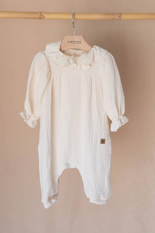 Tutina con collo volant - Offwhite
